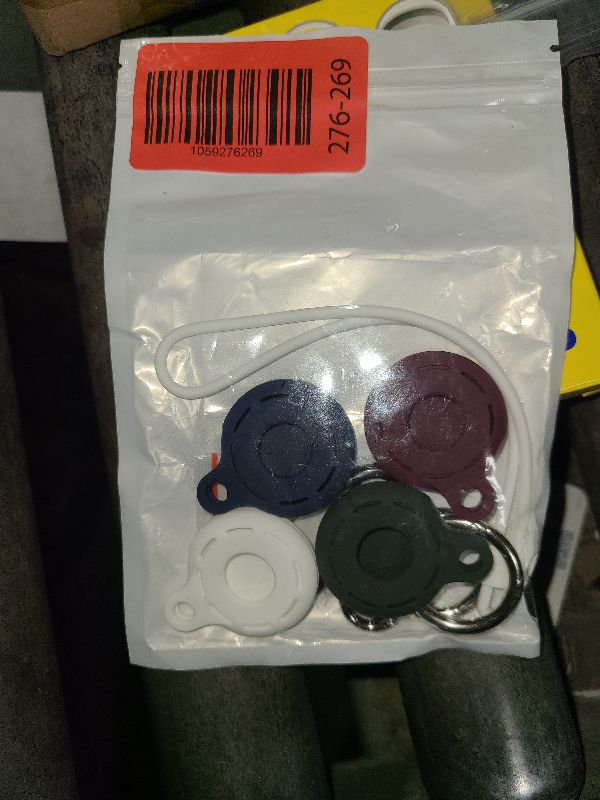 Photo 1 of [4 Pack] Silicone Soft Protective Case for AirTag Holder with Sound Holes and Keychain Hook Strap, Safety Anti-Lost Portable Easy to Attach to Bags, Keys, Pet Collars, Blue White red Green