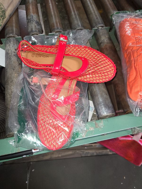 Photo 1 of  Women's Mesh Ballet Flats Fishnet Ballerina Flats Buckle Strap Mary Jane Flats Causal Daily Dress Shoes Red 8.5