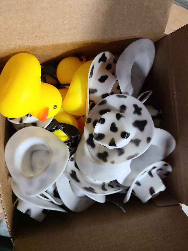 Photo 1 of 24 Set Cowboy Rubber Duck Mini Yellow Duckies Bath Party Toy Tiny Ducks Bathtub Toy with Cowboy Hat Paisley Bandanas Sunglasses for Summer Baby Shower Birthday Swimming Party Favor