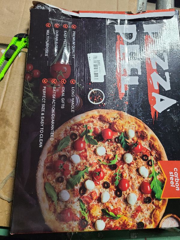 Photo 1 of 12 Inch Perforated Pizza Peel Aluminum Pizzas Spatula, Joyfair 12’’ x 14’’ Metal Pizza Paddle with Rocker Cutter Pizza Oven Accessories Turning Tool Set, Easy Cleanup (Detachable Handle)