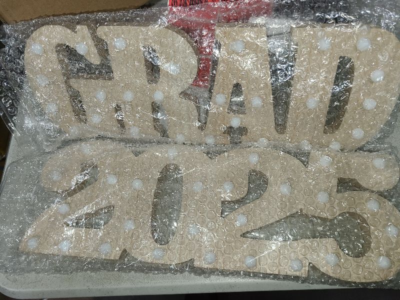 Photo 1 of 2025 Graduation Party Decorations, 2 Wooden Remote LED Sign with Light Up Letters 'Grad' and '2025', Marquee Numbers Wooden Letters,Class of 2025 Decor for Kindergarten Preschool High School College