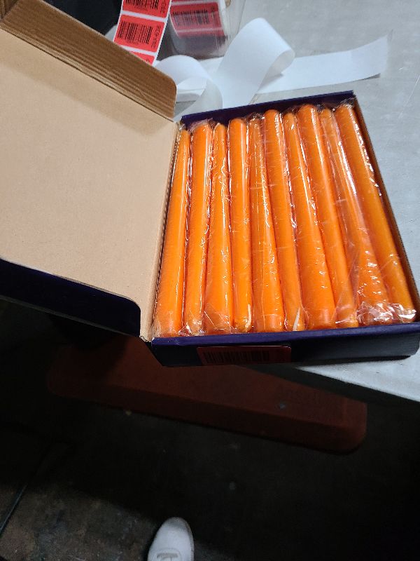Photo 1 of 20 Pcs Orange Taper Candles, 10×7/8 Inch Thin Candlesticks, Great for Halloween Fall Harvest Dinner Party and Emergency