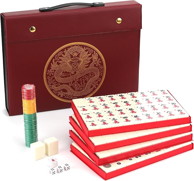 Photo 1 of **MSRP 63.99** Mose Cafolo Chinese Mahjong Game Set 1.5" X-Large 144 Numbered White Ivory Color Melamine Tiles with Carrying Travel Case,Complete Majiang, Majong, Mah-Jongg Game Set