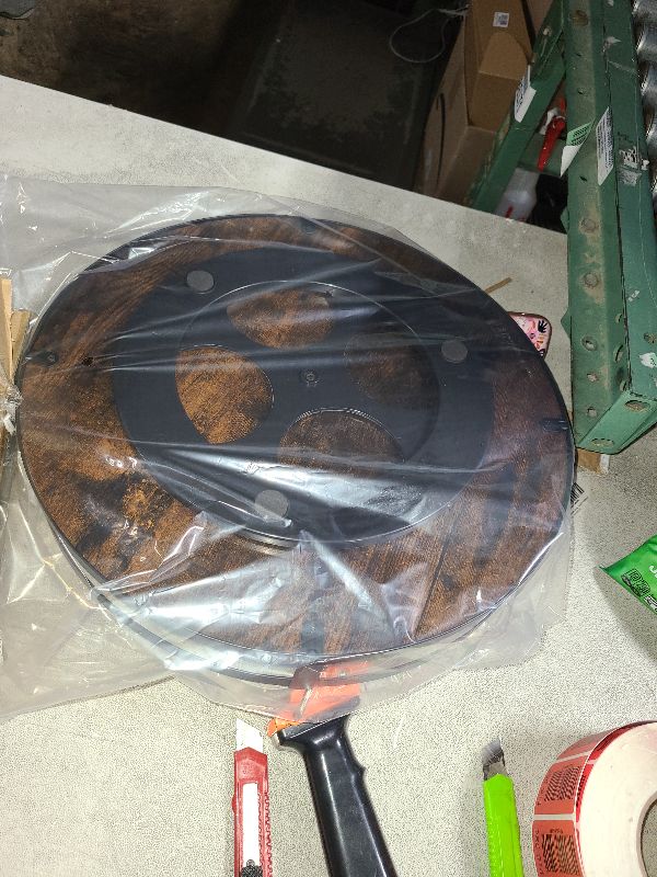 Photo 1 of 15.7" Lazy Susan Turntable Organizer for Cabinet, Rustic Wooden Storage with Metal Railing, Round Rotating Tray for Countertop, Living Room, Bathroom