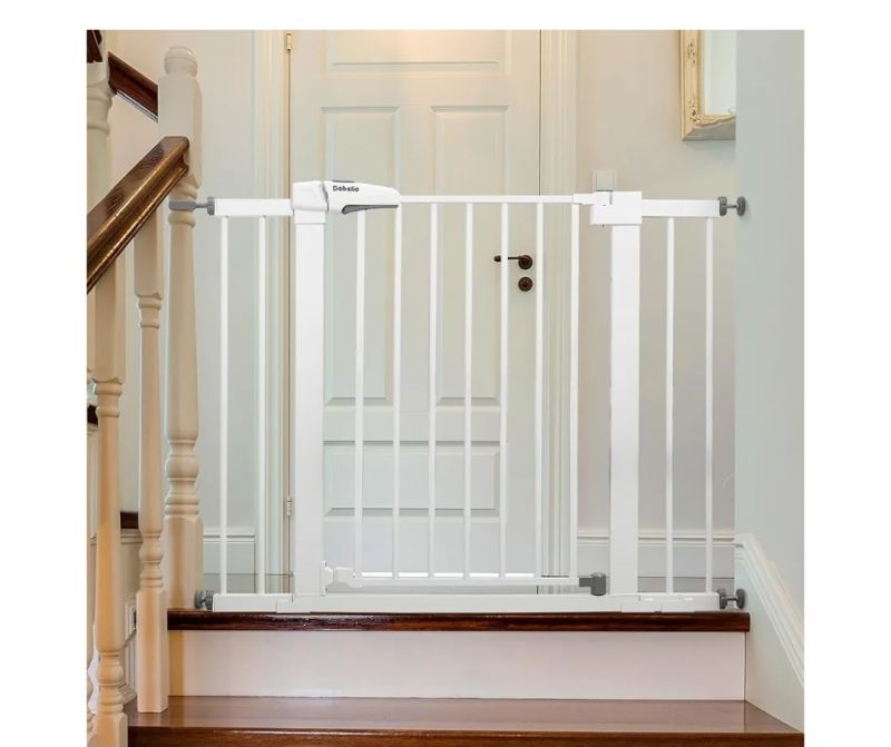Photo 1 of Metal Baby Gate, 29-43" Auto Close Easy Install Pet Gate, Extra Wide Walk Thru Child Safety Gate, 30" Tall Pressure Mounted Dog Gate for Doorways & Stairs, White