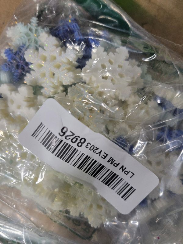 Photo 1 of 100Pcs Mini Snowflake Ornament Christmas Decorations- Glitter Resin White and Blue Snowflakes Christmas Craft Embellishment for DIY Craft Xmas Tree Winter Party Table Decor (3 Sizes)