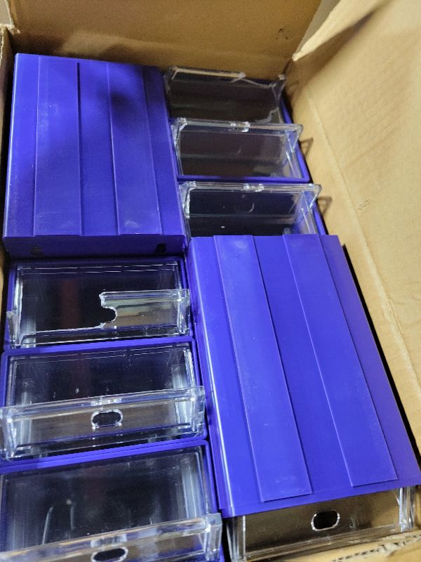 Photo 1 of 12 Pcs Drawer Stacking Storage Cabinet, Blue Plastic Drawers Storage Closet & 36 Pcs Clear Dividers Organizer Rack & 48 Pcs Tag Card & 24 Pcs Non-slip Stickers for Home Office School