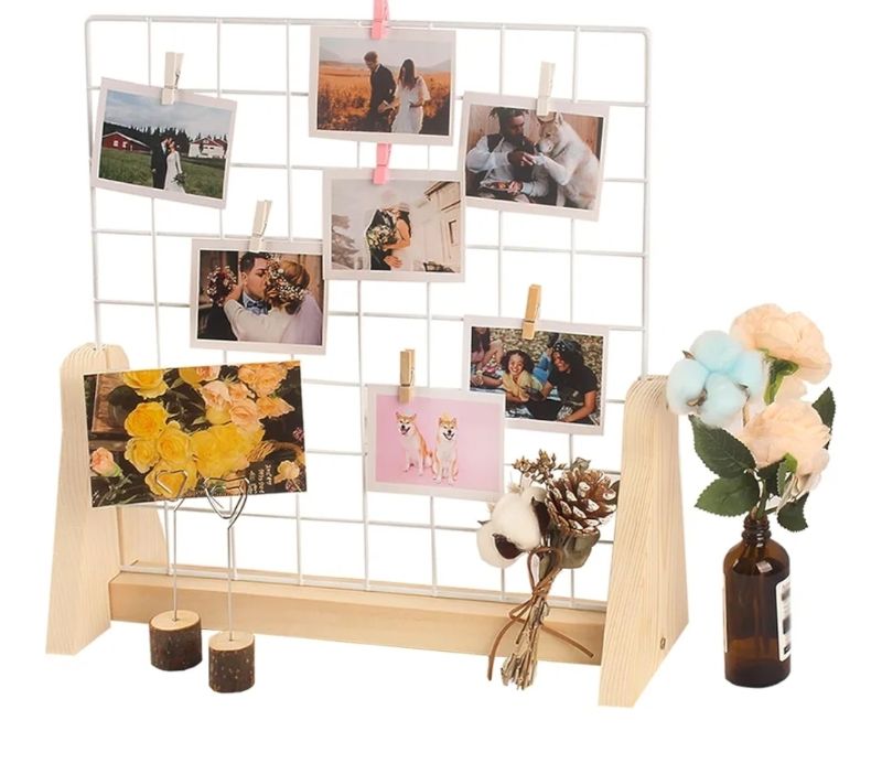 Photo 1 of 15.7”X15.7” Grid Wall Countertop Display Stand Metal Grid Wall Stand with Mini T-Base Portable Tabletop Display Unit with 20 Small Clips for Shows Retail Crafts Artistic Drawings Photos