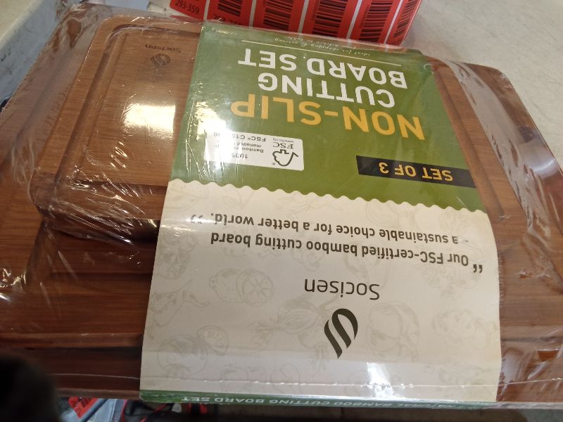 Photo 1 of 3 Packs Bamboo Cutting Board Set with Non Slip Feet and Over Sink Nice Solid Thick Wood Juice Groove Chopping Board Extra Large Big Small Best Hardwood Kitchen Counter Organic Vegetable