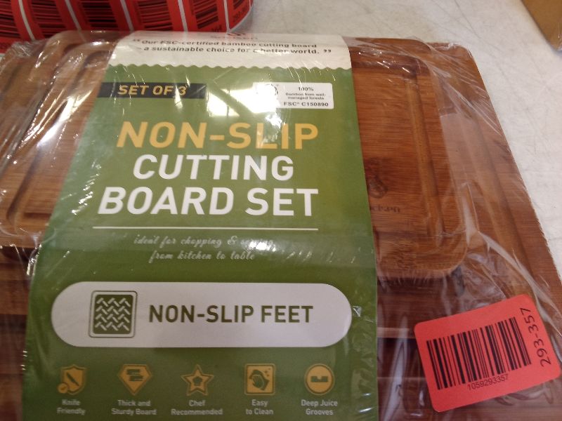 Photo 1 of 3 Packs Bamboo Cutting Board Set with Non Slip Feet and Over Sink Nice Solid Thick Wood Juice Groove Chopping Board Extra Large Big Small Best Hardwood Kitchen Counter Organic Vegetable