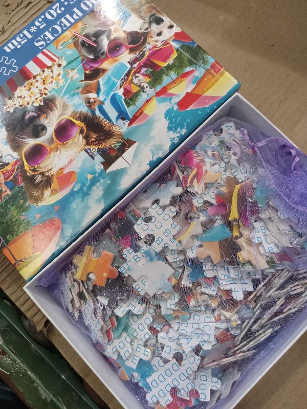 Photo 1 of 300 Piece Jigsaw Puzzle for Adults, Fun at The Amusement Park Dog Puzzles, Funny Puppy Jigsaw Puzzles, Animal Pet Lover Challenging Puzzles for Friends Family Activity Game Nights Gifts