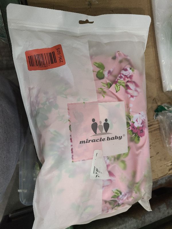 Photo 1 of 4 Pack Maternity Robe and Matching Baby Swaddle Blanket with Hat Headband Set, Stretchy Knitted Delivery Nursing Dress with Pockets and Receiving Blanket for Mummy and Baby (Pink Flower)