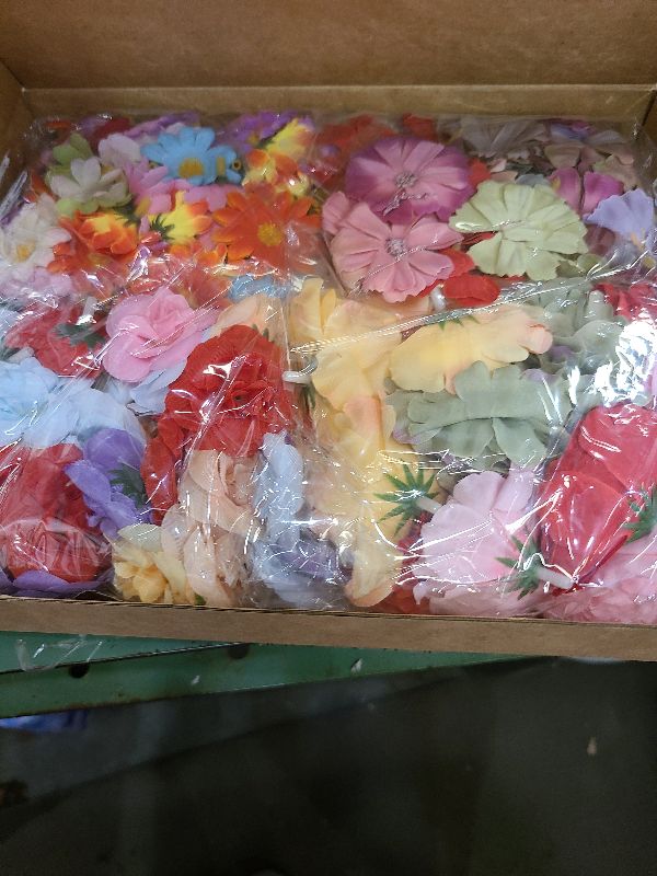 Photo 1 of 210 Pcs Mini Silk Flower Heads Small Fake Rose Daisy Faux Flowers Bulk for Crafts Artificial 3D Loose Fabric Flowers Heads Sunflower Bulk for Wedding Hair Cap Dresses Decorations (Bright Colors Mixed)