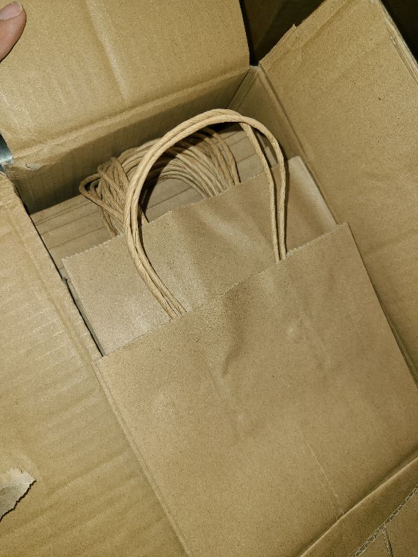 Photo 1 of 100 Pack 5.8x3.2x8.25 Inch Brown Kraft Paper Gift Bags with Handles - Bulk Small Plain Natural Bags for Birthday Party Favors, Grocery, Retail Shopping, Wedding, Craft, Goody, Takeouts, and Business