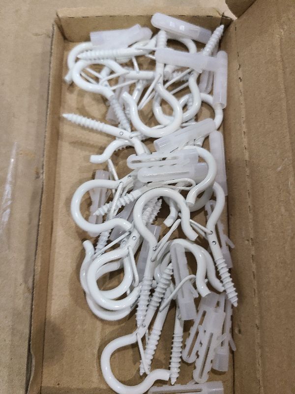Photo 1 of 20 Pack Q Hanger Hooks with Safety Buckle, Rustproof Screw Hooks for Hanging String Lights, Bird Feeder, Plants, Wind Chimes & Holiday Decorations, Holds Up to 40 lbs?2.2" White Vinyl Coated ?