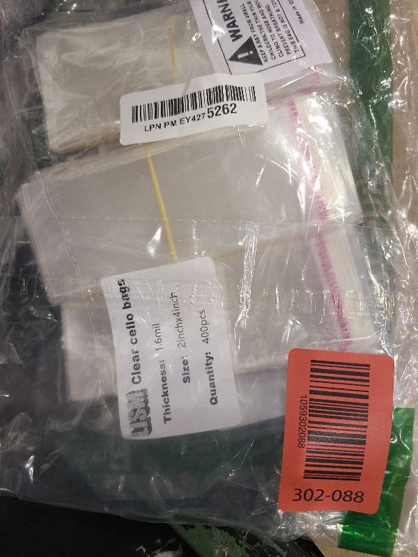 Photo 1 of 400 Pack 2" x 4" Thick Clear Cellophane Bags Self-Sealing Resealable Self Adhesive Cello Poly Bag 1.6 Mil Packaging Jewelry Beads Candy Gifts Bags