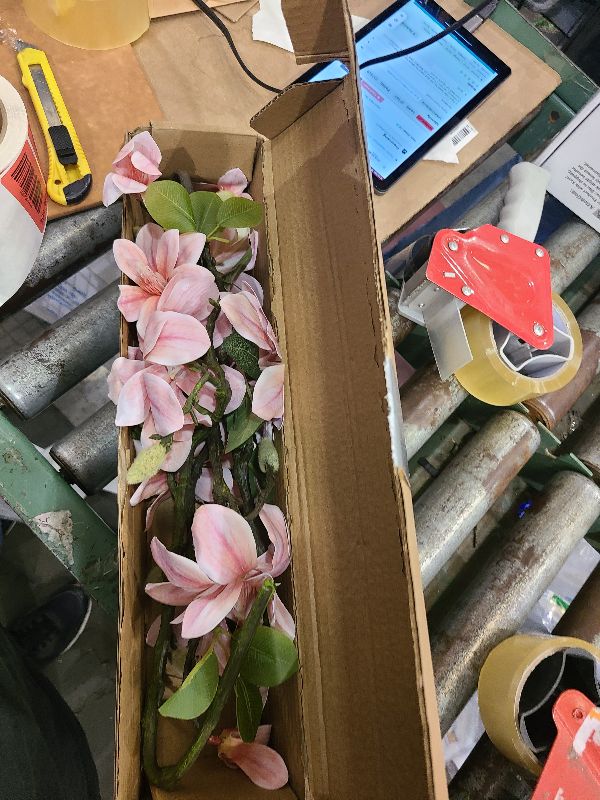 Photo 1 of 3Pcs Faux Magnolia Home Decor Silk Spring Flowers 22" Real Touch PU Pink Magnolias Artificial Steams Bouquet for Summer Wedding Table Floral Arrangement Decoration