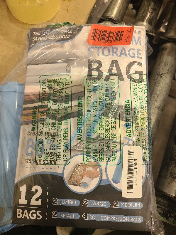Photo 1 of 12 Pack Vacuum Storage Bags, Space Saver Vacuum Storage Bags, Vacuum Seal Bags for Clothing, Clothes, Comforters and Blankets, Hand Pump Included