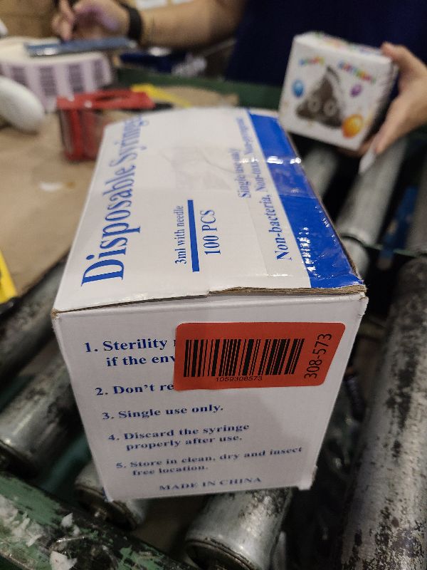 Photo 1 of 100 Pack 3ml 23Ga Plastic Syringe with Measurement for Scientific Labs, Industrial Dispensing Animal and Pet Supplies, Disposable Individually Wrapped (100, 3ml-23Ga)