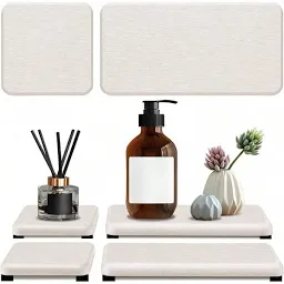 Photo 1 of 4PCS Water Absorbing Stone Tray Quick Drying Diatomite Stone Sink Tray Water Absorbent Stone Coasters for Bathroom Counter Kitchen Soap Dish Holders Toothbrush Holders in Modern Home