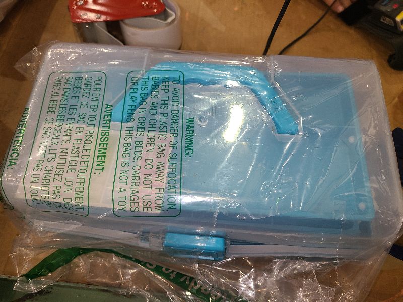 Photo 1 of 12in Three-Layer Multipurpose Storage Box Organizer Folding Tool Box/Art & Crafts Case/Sewing Supplies Organizer/Medicine Box/Family First Aid Box with 2 Trays (Blue)