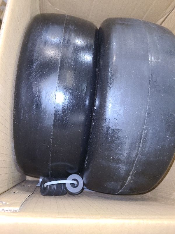 Photo 1 of 13x5.00-6 Flat Free Tire and Wheel Zero Turn Mower Front Tires with 3/4", 5/8" and 1/2" Bearings, 4.2"-7.3" Centered Hub, Compatible with Lawn Mower Garden Tractor by Cubesprings - 2Pack