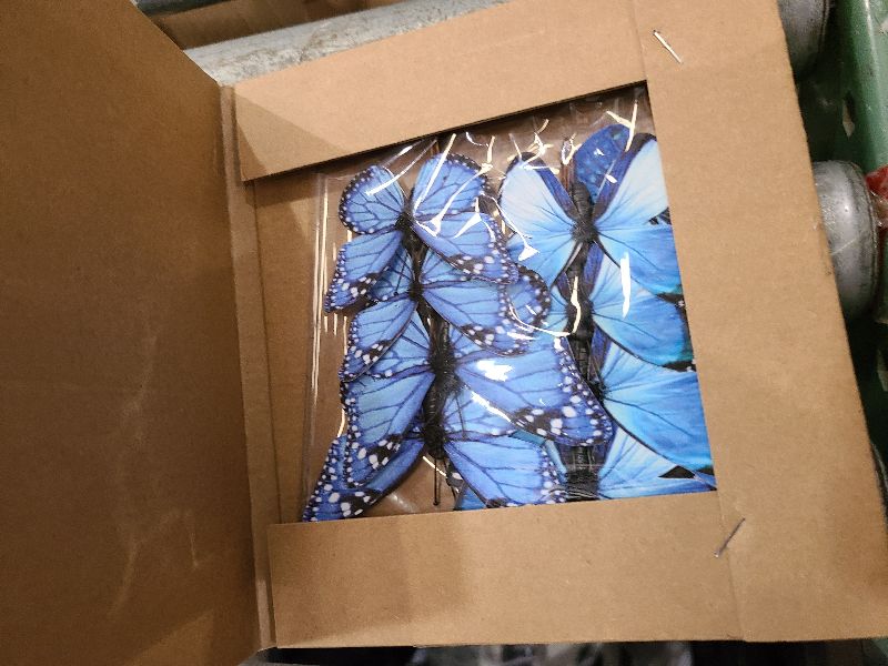 Photo 1 of 12 Pack Butterfly Decorations, DIY 3D Butterfly Stakes Decor, 2 Sizes of Butterfly Ornament for Home Fake Flower Floral Supplies Tea Party Wedding Easter Christmas Spring Fall. (Lake Blue 01)