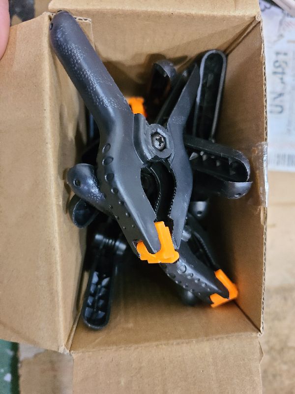 Photo 1 of 12 Pack Plastic Spring Clamps, 3.5inch Small Heavy Duty Clips for Crafts, Backdrop Stand, Woodworking, Photography Studios (Black)