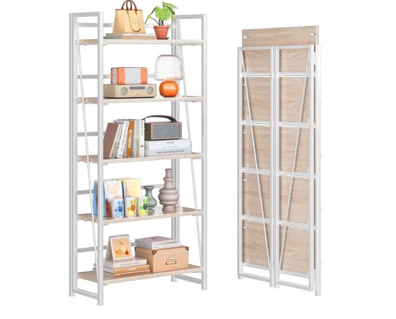 Photo 1 of (276)
4NM No Assembly Folding Bookshelf, 5-Shelf 62.2" H Collapsible Foldable Bookcase Storage for Small Spaces, Natural White
