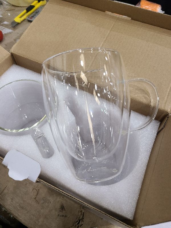 Photo 1 of 12 Oz Double Walled Glass Coffee Mugs with Handle, Insulated Layer Coffee Cups, Clear Borosilicate Glass Mugs - Gift for Cappuccino,Tea,Latte,Espresso,Hot Beverage,Cold Drinks, Set of 2