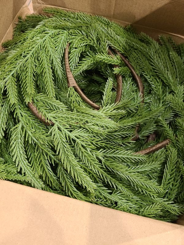 Photo 1 of 2 Pcs Christmas Garland with Lights 6 Ft, Real Touch Norfolk Pine Garland for Mantle, Christmas Decorations Indoor Outdoor for Wall Fireplace, Faux Greenery Cedar Garland Realistic for Table Decor
