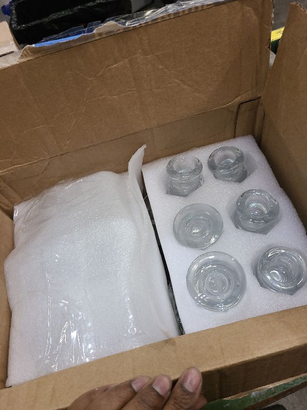 Photo 1 of 24 Pcs Candlestick Holders Glass Clear Taper Candle Holders 2.2" High Candle Stick for Wedding Centerpieces Decor Party Supplies