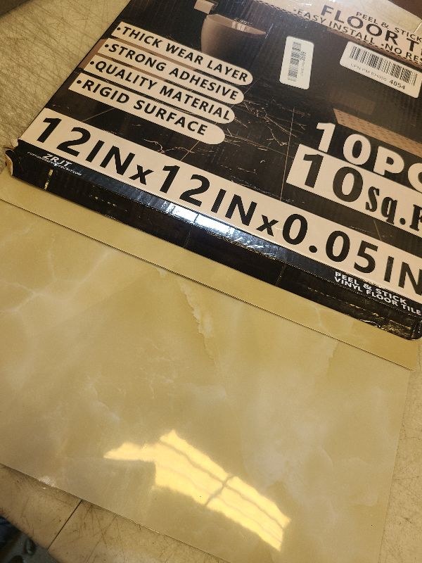 Photo 1 of 10-Pack Peel and Stick Floor Tiles Vinyl Floor 12 x 12 inch Self Adhesive Waterproof Flooring Planks DIY for Bathroom, Kitchen, Living Room, RV, Cover 10 Sq. Ft, Polish Beige Marble