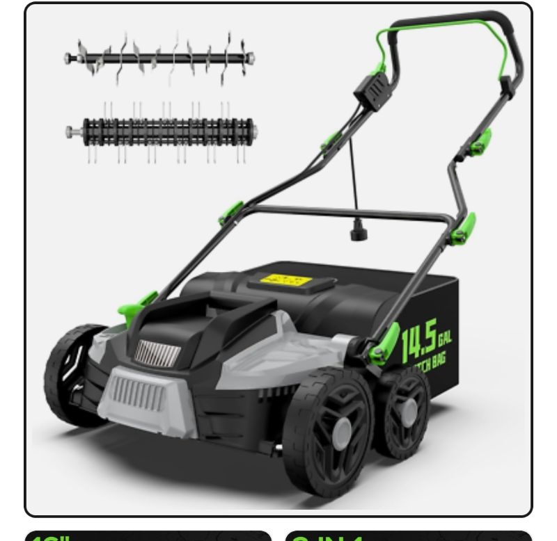 Photo 1 of 16-Inch 15.5 Amp 2-In-1 Electric Dethatcher and Scarifier with 14.5-Gallon Remover
