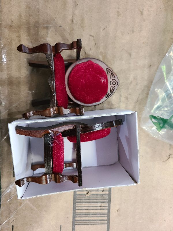 Photo 1 of 2 Pieces Miniature Dollhouse Chair 1:12 Miniature Victorian Furniture Dollhouse Chair Wooden Carved Single Sofa Chairs Vintage Armchairs