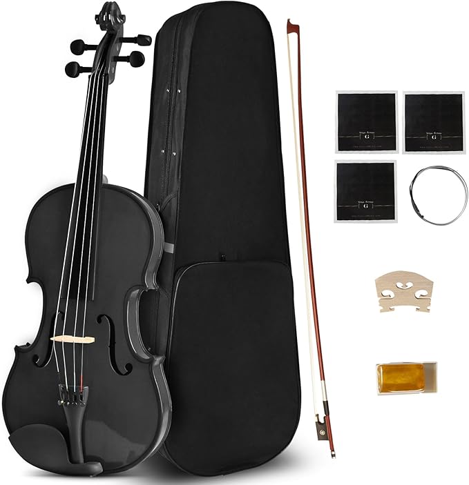 Photo 1 of **MSRP 95.99** Black Acoustic Viola, Solid Wood Viola with Case, Bow, Rosin, Musical Instrument Viola Set for Adults, Beginners Students