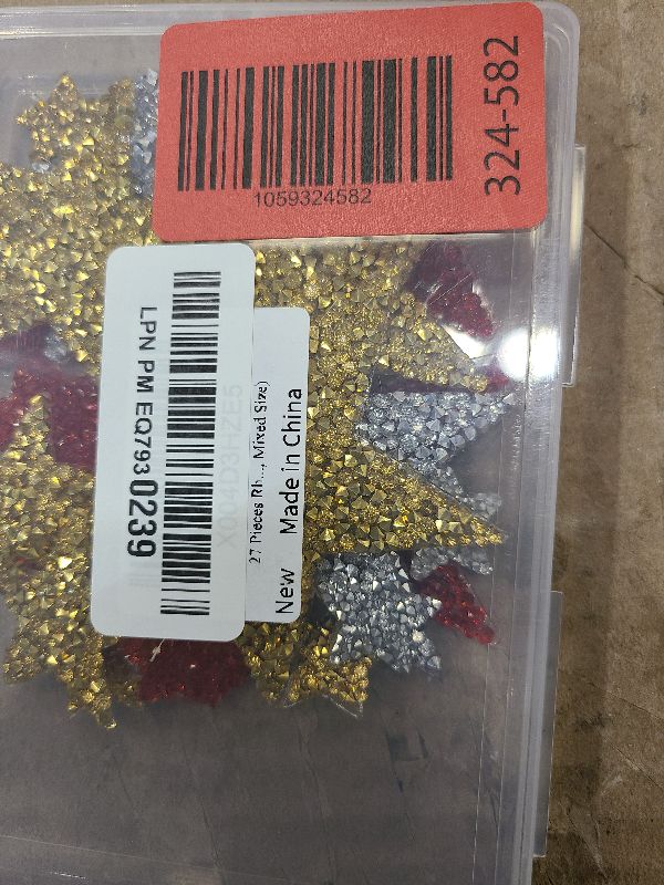 Photo 1 of 27 Pieces Rhinestone Star Patches for DIY, 4 Sizes Iron On Adhesive Glitter Star Appliques for Clothing Repair and Decoration (Gold, Silver, Red, Mixed Size)