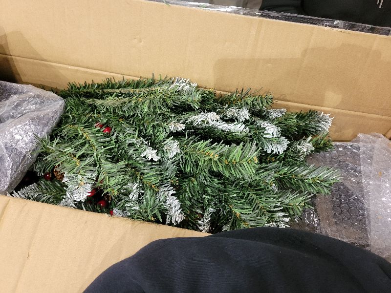 Photo 1 of 2Pack 4FT Outdoor Snowy Christmas Entrance Tree in Pot Base with 8 Modes Timer 60 Warm White & Colorful Change Light Battery Operated 15 Pine Cone 105 Red Berries Porch Front Door Decor