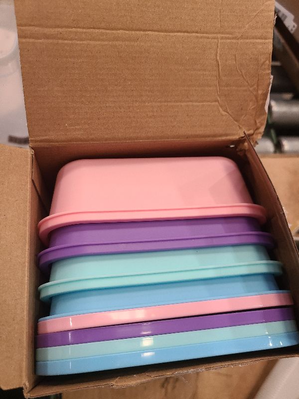 Photo 1 of 4 Pcs Bento Snack Box Containers, 4 Compartment Divided Stackable Food Storage Containers with Lids, Meal Prep Lunch Container with 4 Sauce Cups