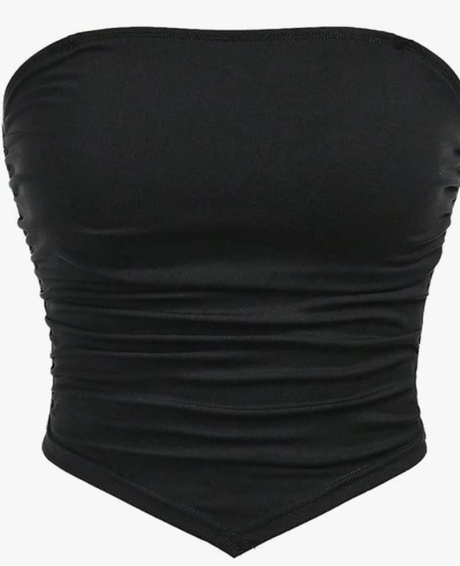 Photo 1 of  Girl's Strapless Ruched Tube Top Asymmetrical Hem Party Bandeau Tops size. S
