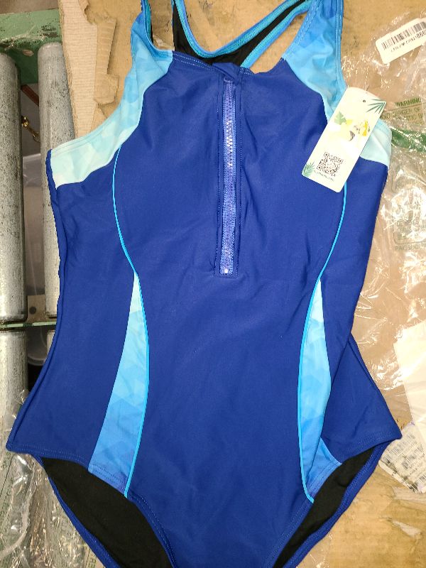 Photo 1 of  Women Front Zip One Piece Swimsuit Athletic Racerback Lap Bathing Suit M.
