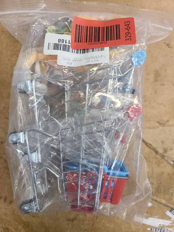 Photo 1 of 134pcs Mini Shopping Cart Basket Miniature Food Drink Bottle Supermarket Metal Handcart Toys Doll House Store Cosplay Game Dollhouse Grocery Fruit Cake Bread Party Trolley Model Dollar Bills
