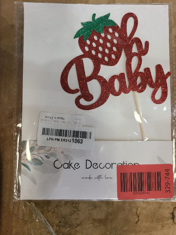 Photo 1 of 1Pc Strawberry Oh Baby Cake Topper Red Glitter Babyshower Strawberry Cake Pick Decoration for Sweet Fruit Theme Baby Shower Kids Birthday Party Supplies