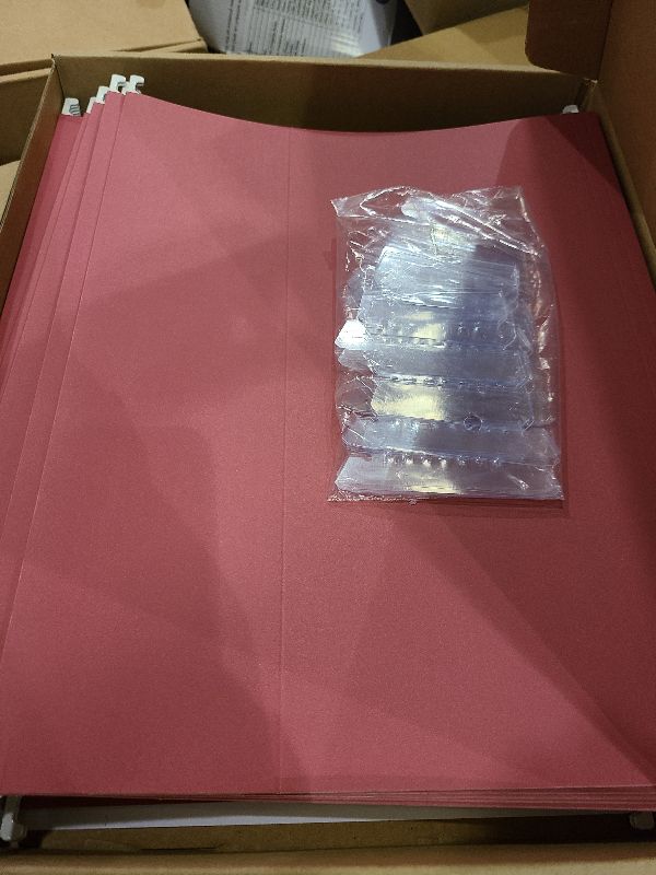 Photo 1 of 25 Blue Summit Supplies Red Hanging File Folders Letter Size – Durable 11pt Paper, Plastic Tabs and Inserts Included, Fits Standard Filing Cabinets and Desktop Organizers