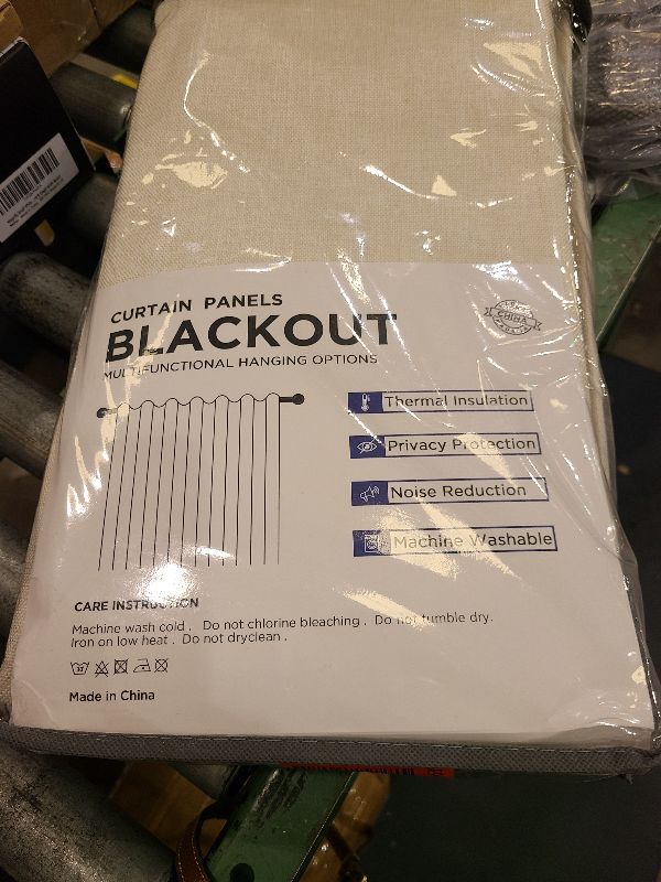 Photo 1 of 100% Blackout Shield Linen Blackout Curtains for Bedroom 108 Inches Long, Back Tab/Rod Pocket Living Room Drapes, Thermal Insulated Blackout Curtains 2 Panels Set, 50" W x 108" L,Cream