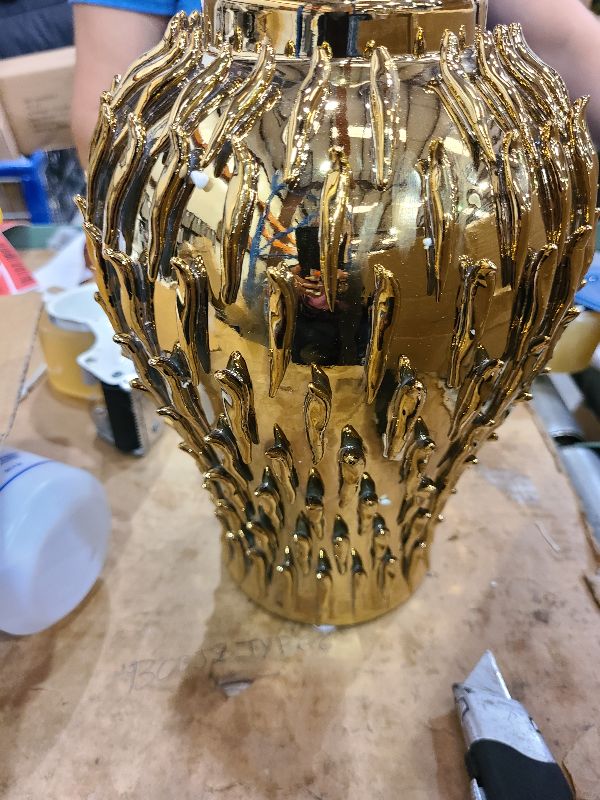 Photo 1 of 15" Gold Ginger Jar for Home Decor, Luxury Ceramic Vase with Lid, Modern Decorative Container for Living Room, Kitchen, Dining Table, Cabinet, Bookshelf Decor, Large Storage Accent Piece