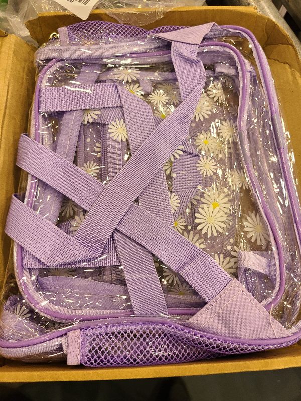 Photo 1 of 3 Pcs Daisy Toddler Clear Backpack Set for Kids Aged 3 to 8, 12 Inch Mini Toddler Backpack for Stadium Events Clear See Through Cute Bag for Kids Preschool Kindergarten Sports Concert (Purple)