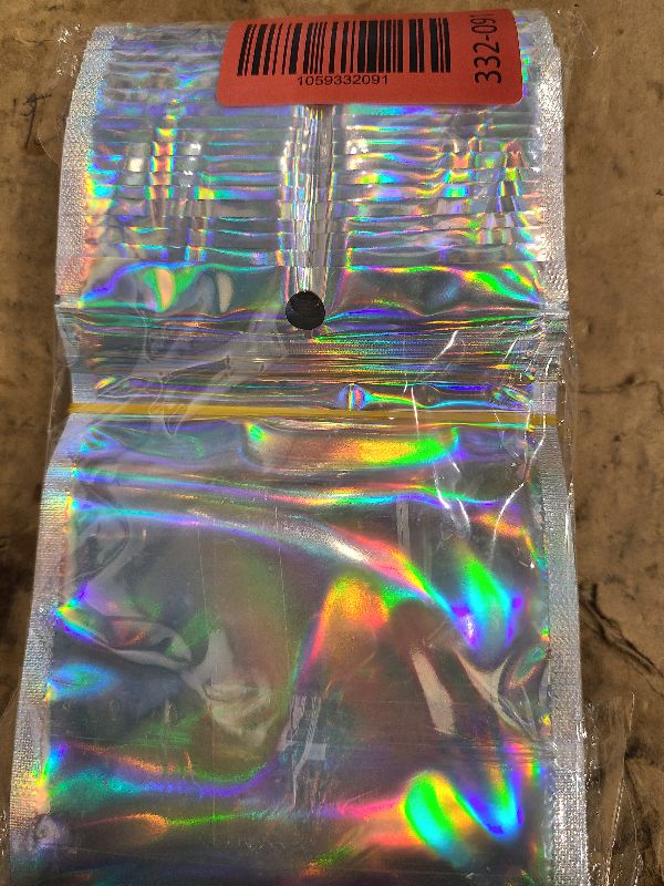 Photo 1 of 100 Pcs Holographic Resealable Packaging Bags for Small Business Supplies, Cute Small Color Smell Proof Foil Pouch Plastic Baggies for Lip Gloss Soap Party Food Storage (4x6 inch)