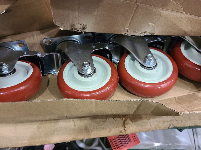 Photo 1 of 4 Inch Heavy Duty Swivel Caster Wheels with Brake, Set of 4, Industrial Locking Rolling Plate Casters Wheels for Furniture, Cart, Table and Workbench, Easily Load 2200lbs