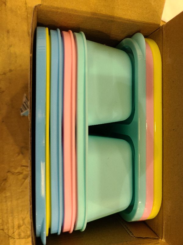 Photo 1 of 4 Pcs Snack Box Containers Set, Reusable 4 Compartment Lunchable Container with 2Pcs Sauce Containers, Stackable BPA-Free Bento Box for School, Work, Travel (4 Color)